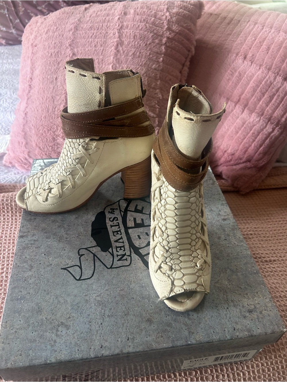 Fry Cream & Brown Peep-Toe Ankle Boots